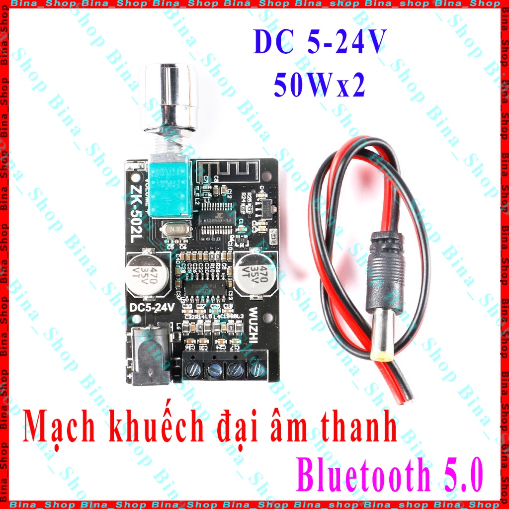 Mạch khuếch đại âm thanh Bluetooth 5.0 DC 5-24V 2x50W ZK-502L