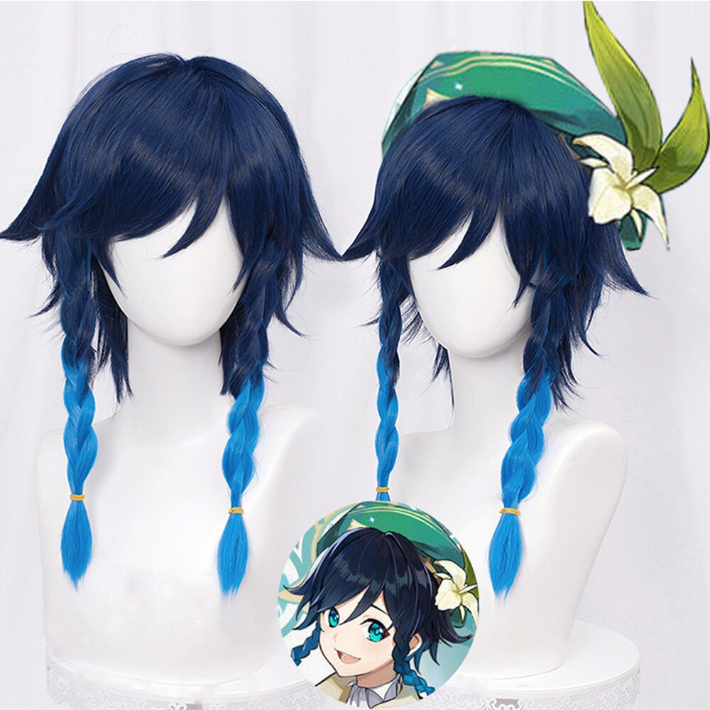 Peruca de cabelo sintético genshin venti keqing, peruca de cabelo sintético resistente ao calor com kaeya lumine aether