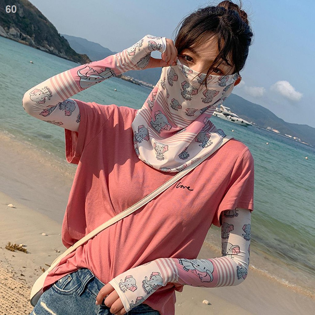 Kem chống nắng Ice Silk Veil phụ nữ mùa hè thoáng khí mặt nạ bảo vệ toàn cổ và tay áo tia cực tím bao gồm bông