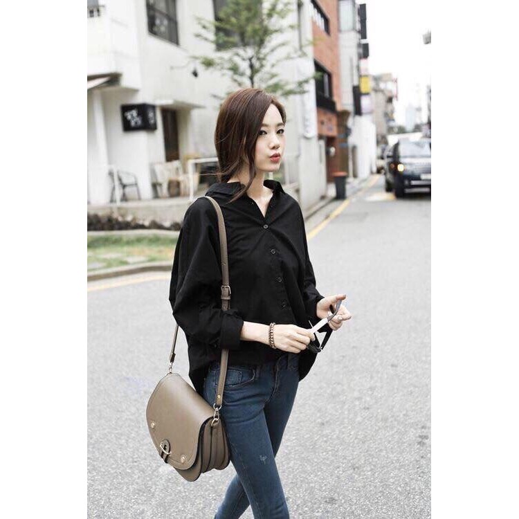 Áo sơ mi nữ 💖 FREESHIP 💖 form rộng màu trắng / đen tay dài vải dày đẹp mát | BigBuy360 - bigbuy360.vn