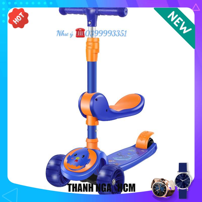 Xe Scooter, Xe Trượt Cho Bé Bánh Có Đèn ,Có Nhạc, có ghế 3 in 1 Chịu Lực 90KG