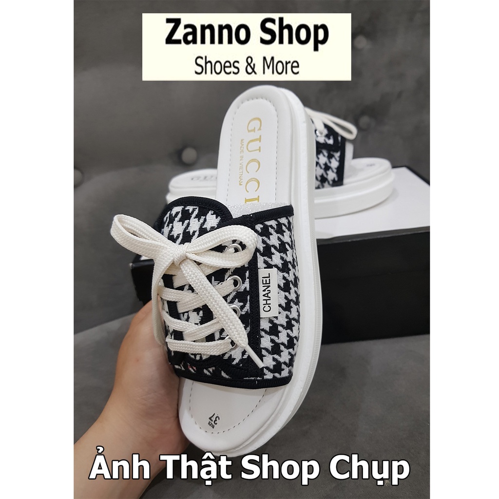 Dép Quai Ngang Nữ Dây Buộc Kẻ Caro Siêu HOT 2022, Dép Đế Bánh Mỳ Cao 3cm Form Ôm Chân