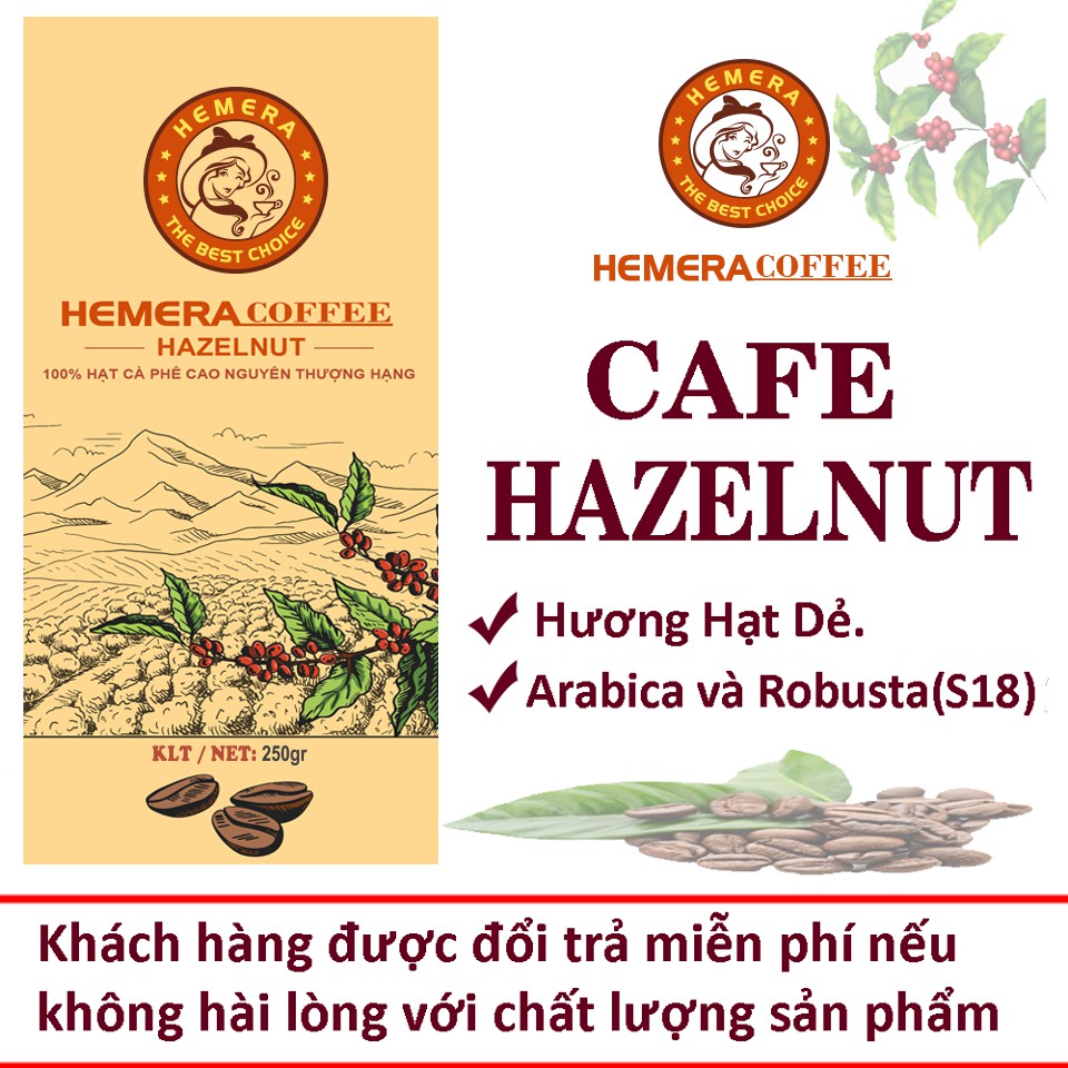 Cà Phê Cao Cấp Rang Xay Hemera Hazelnut (hương hạt dẻ) 250gr Tặng 2 gói cafe hòa tan Hemera