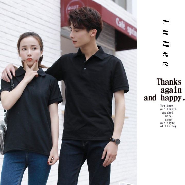 Áo phông Trơn  màu ĐEN Nam Nữ - Áo thun POLO ngắn tay có cổ, Vải LACOSTE Cá sấu 4 chiều CAO CẤP, Nhận IN ẤN theo yêu cầu | BigBuy360 - bigbuy360.vn