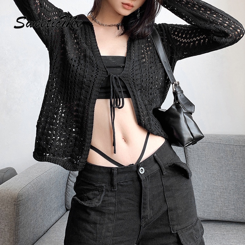 Áo Cardigan Dệt Kim Tay Dài Màu Trơn Thời Trang   Gợi Cảm Cho Nữ