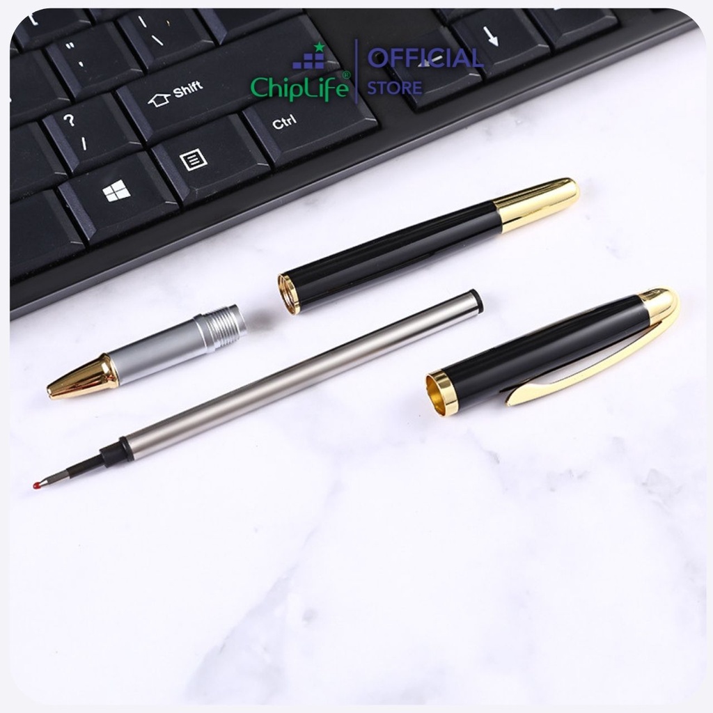 Bút ký doanh nhân CHIPLIFE P032 khắc tên - ngòi 0.5mm mực xanh đen viền vàng