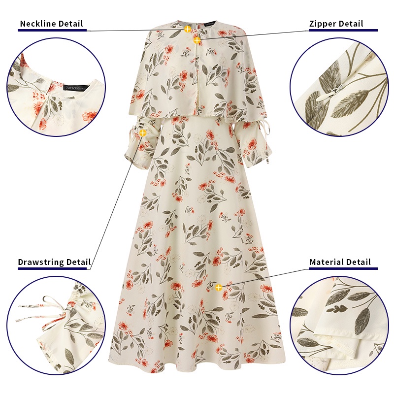 Zanzea Đầm Maxi Tay Phồng In Họa Tiết Hoa Phong Cách Cổ Điển Thời Trang Cho Nữ
