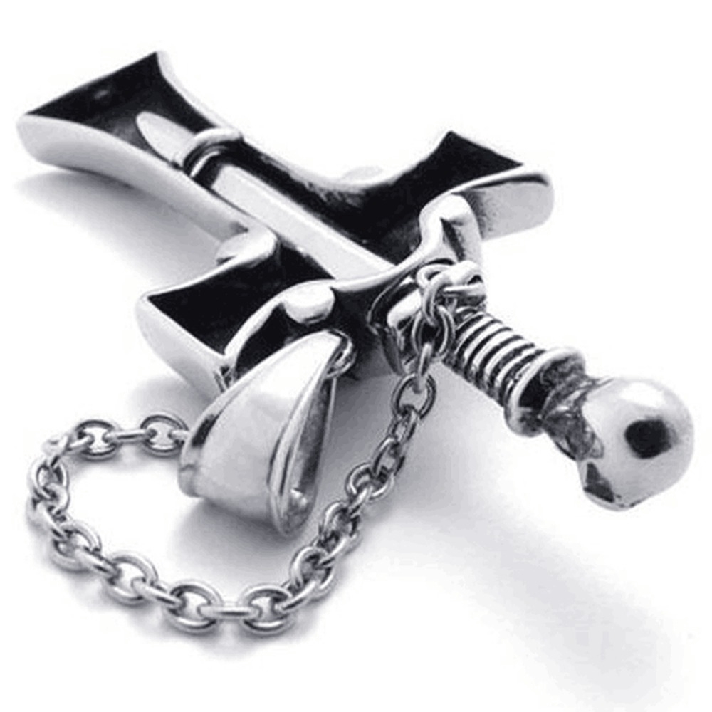 Laki-laki Stainless Steel Kepala Hantu Rantai Sepeda Salib Liontin Kalung