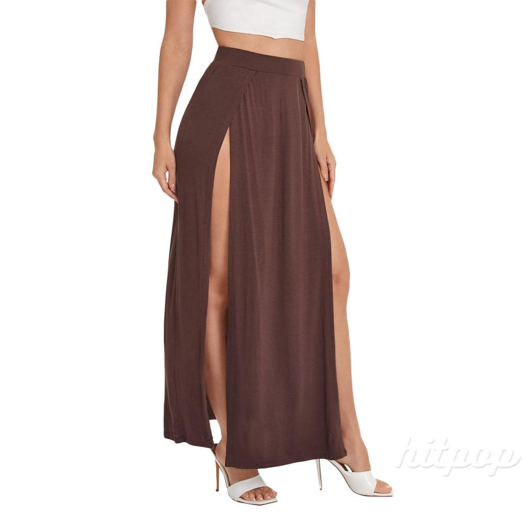 Chân Váy Dài Lưng Cao Xẻ Tà Màu Sắc Đơn Giản Thời Trang Cho Nữ