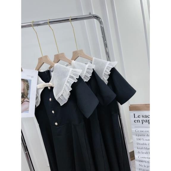 [ 𝐅𝐑𝐄𝐄 𝐒𝐇𝐈𝐏 ] VÁY ĐEN MAXI CỔ BÈO PITER TRẮNG