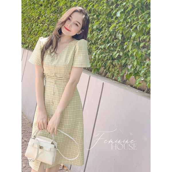 Đầm Caro Nhún Eo, váy kẻ caro, đầm caro công sở, váy đi làm đi chơi