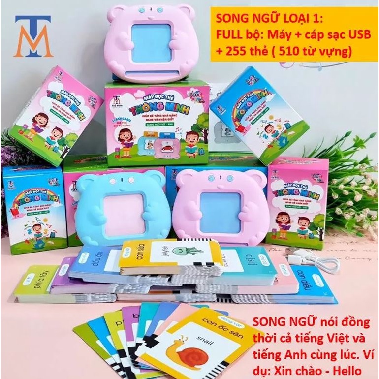 Máy Đọc Thẻ Flashcard PRO- Song ngữ Anh- Việt, phát âm chuẩn  kèm thẻ + cáp sạc