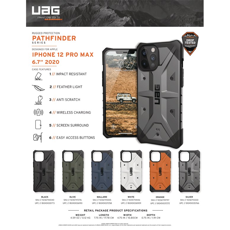 Ốp Lưng Chống Sốc Chính Hãng UAG PATHFINDER cho iPhone 12/12 Pro/12 Promax