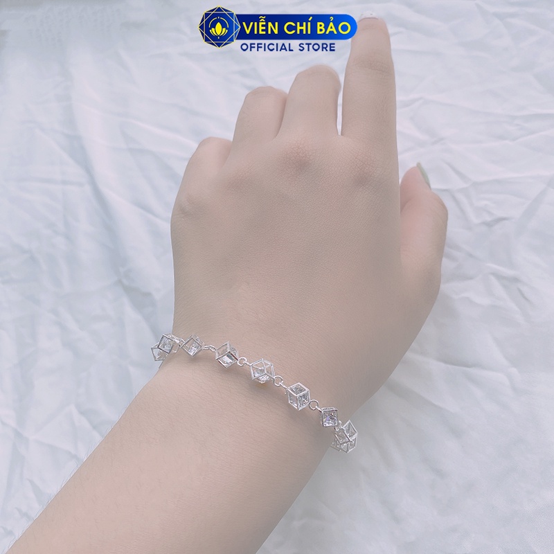 Lắc tay bạc nữ họa tiết lập phương đính đá trắng trẻ trung bạc 92 thời trang phụ kiện trang sức nữ Viễn Chí Bảo L400525