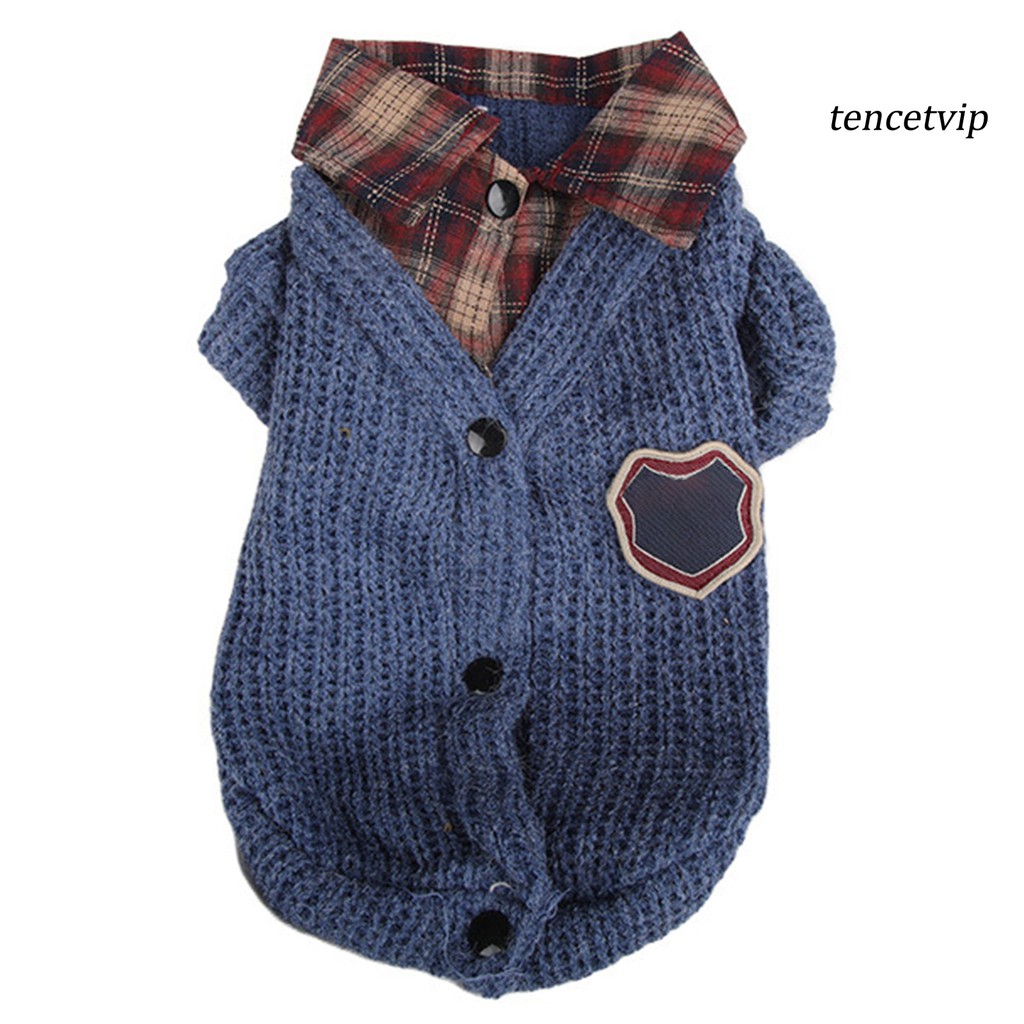Áo Sweater Giả Hai Lớp Phối Họa Tiết Caro Dễ Thương Cho Thú Cưng