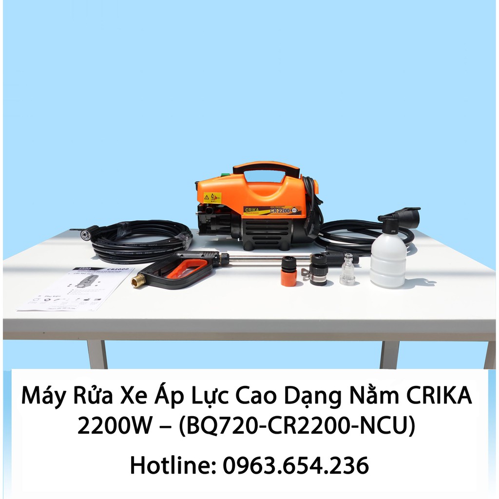 Máy rửa xe áp lực cao CriKa - ĐỘNG CƠ LÕI ĐỒNG ÁP LỰC NƯỚC 220 BAR - công suất 2200W