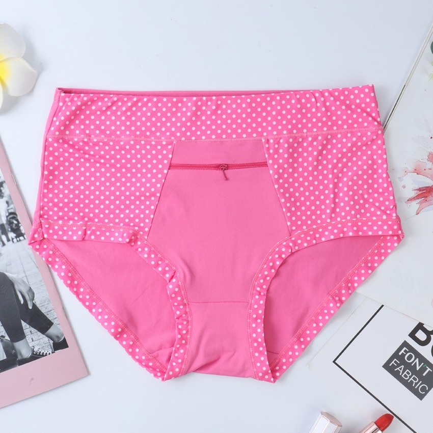 Quần Lót cotton Không Đường May Lưng Cao Có Túi Khóa Kéo plus size Cho Nữ