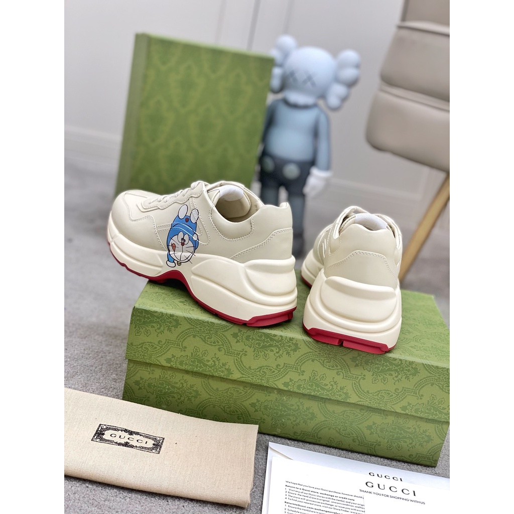 Giày sneaker da thật thời trang cao cấp Gucci GG GC thiết kế in hình doraemon, phong cách trẻ trung