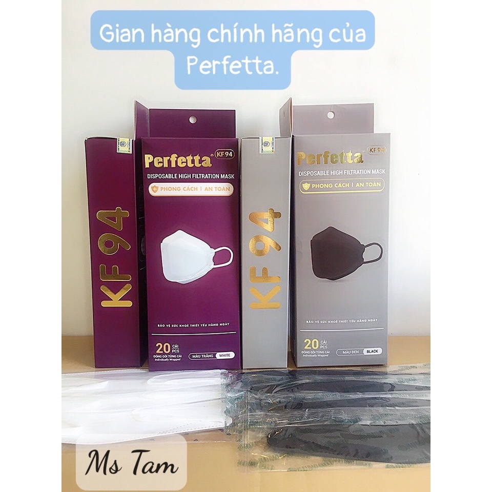 Khẩu Trang Y Tế Cao Cấp Perfetta KF94 3 lớp,Thanh Nẹp Mũi Mềm Mại (1 hộp 20 cái -đóng gói riêng từng cái)