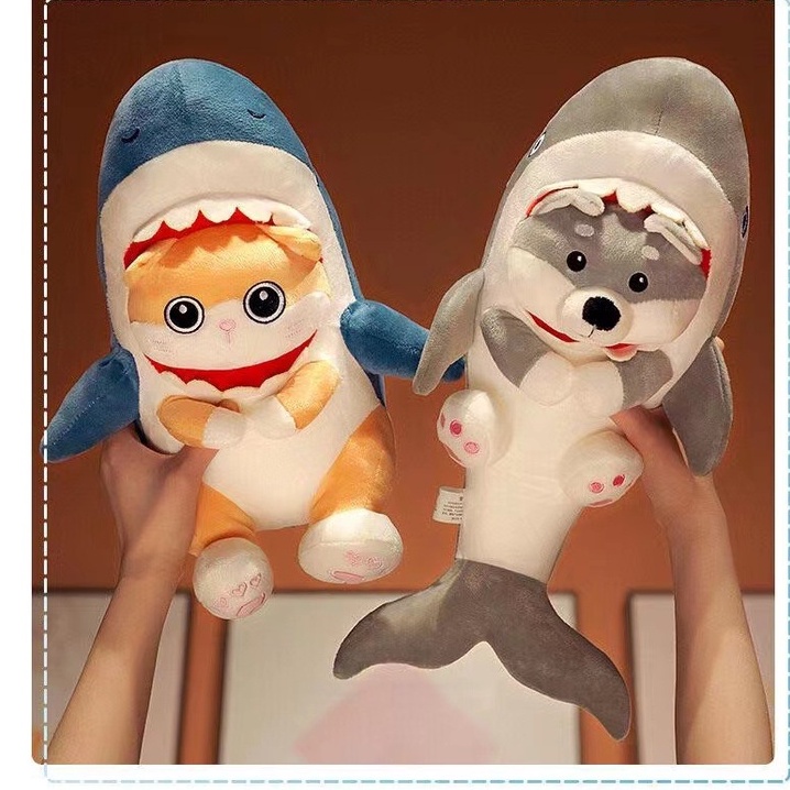 Gấu Bông Husky Cá Mập Cute, Husky Mặt Ngáo Cute Có Khóa Kéo, Thú Bông- Qùa Tặng
