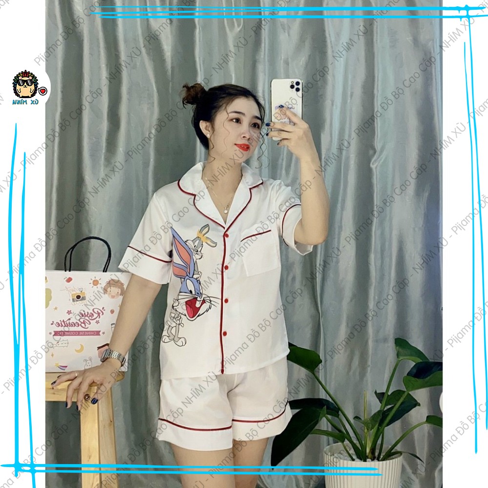 Đồ Bộ Ngủ Pijama Mặc Nhà Vải Satin Cao Cấp Bugs Bunny Quần Đùi Áo Tay Ngắn | BigBuy360 - bigbuy360.vn