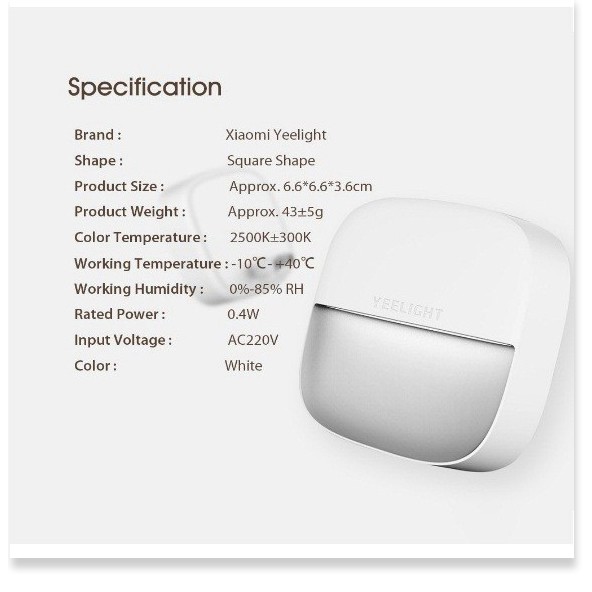 Đèn ngủ cảm ứng, đèn thông minh Xiaomi Yeelight YLYD09YL cảm biến ánh sáng tự động bật tắt hình vuông 3DO smart