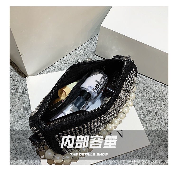 JASMIN NOIR Túi Đeo Chéo Đính Ngọc Trai Phối Dây Xích Thời Trang Cao Cấp Cho Nữ
