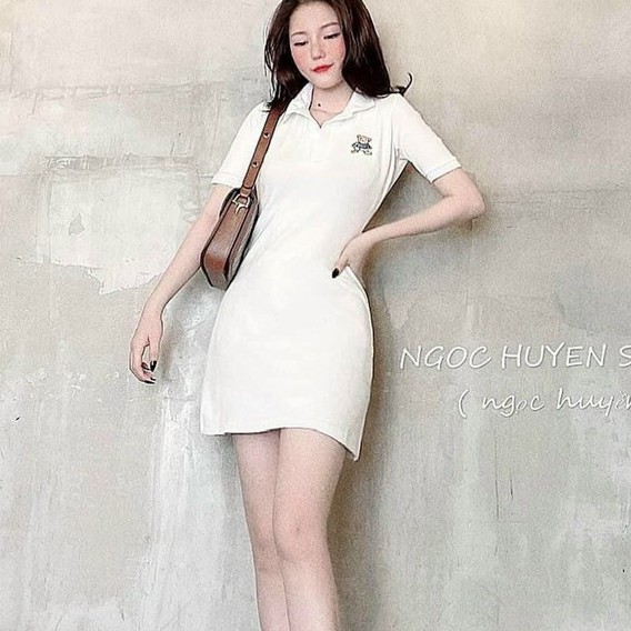 đầm cổ bẻ xinh xinh thêu gấu ảnh thật