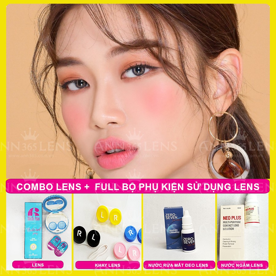 Combo lens 1 ngày, kính áp tròng 1 ngày + Full bộ phụ kiện kèm theo khi sử dụng lens (Lens, Ngâm, Nhỏ, khay)