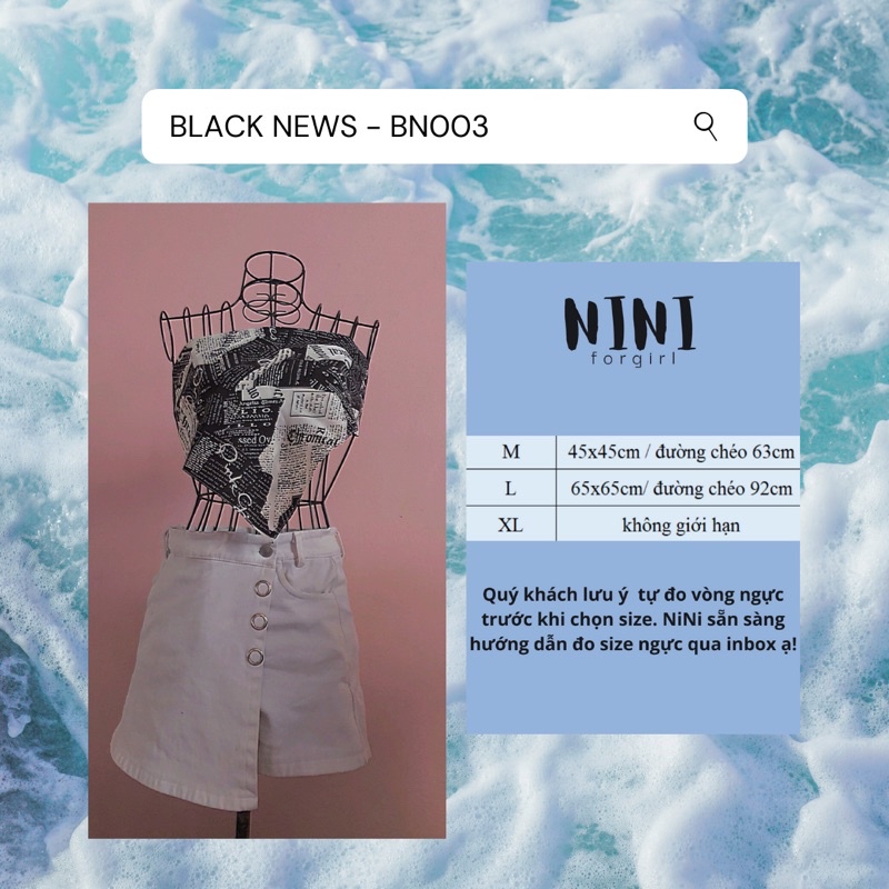 Bandana | BN003 | Khăn Buộc Đầu | Khăn Buộc Ngực Hoạ Tiết Bản Tin Đen