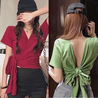 Áo Croptop tay ngắn thiết kế hở lưng quyến rũ dành cho nữ