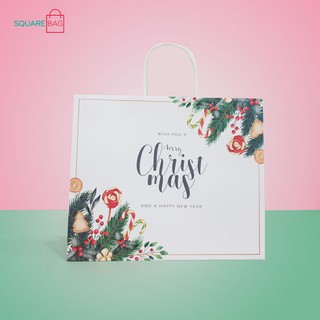 Túi giấy Kraft Trắng Noel Xmas- Size 36 x 12 x 30.5 CM [COMBO 10 cái] Mã XMAS05T