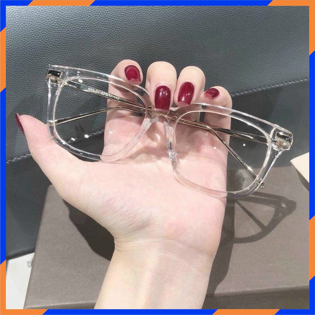 Mắt kính thời trang nam nữ gọng trong mắt vuông càng kim loại