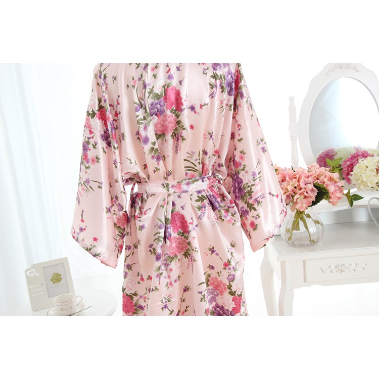 Áo ChoàNg Ngủ Kimono In Hoa Cho Nữ