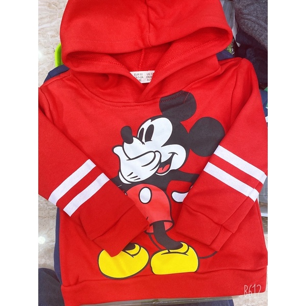 Set 2 áo nỉ mũ Mickey cho bé, áo nỉ da cá có mũ 2 màu, combo 2 áo nỉ chân cua Mickey