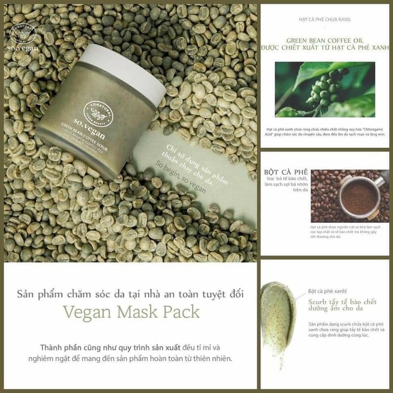 [CHÍNH HÃNG] [So.Vegan] TẨY TẾ BÀO CHẾT VẬT LÝ CÀ PHÊ XANH - Green Bean Coffee Scrub So' Natural Hàn Quốc 105g