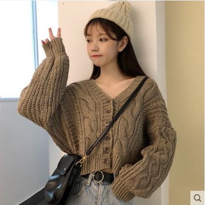 Áo Khoác Cardigan Dệt Kim Cổ Chữ V Dáng Rộng Phong Cách Retro Hàn Quốc