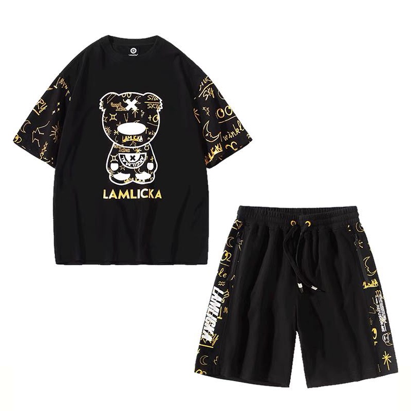 Bộ Quần Áo Nam Nữ Ngắn Tay Cổ Tròn Phối Họa Tiết In Chữ LAMLICKA Thời Trang Zenkonu TOP NAM 1000221+ SHORT NAM 1000038