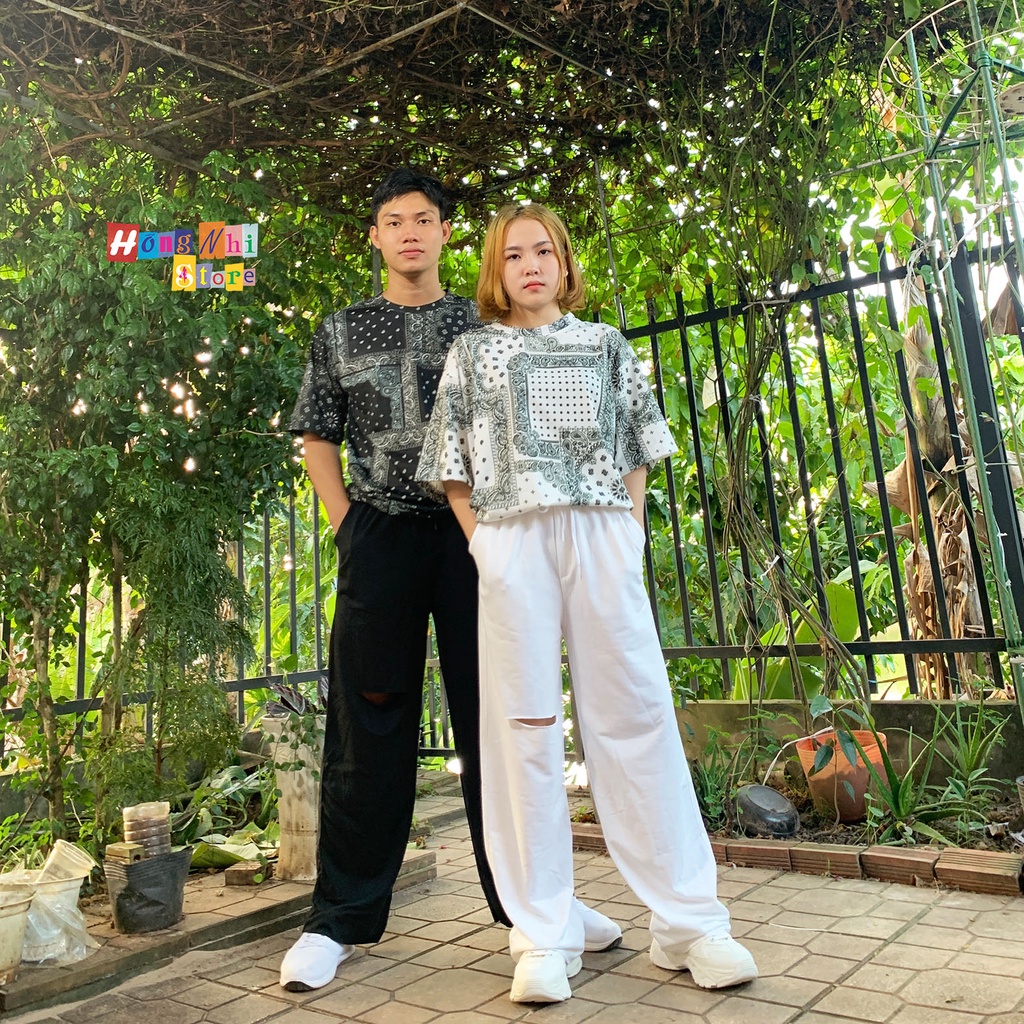 Quần Ống Rộng Rách Gối Lưng Thun Culottes Ulzzang Unisex - MM