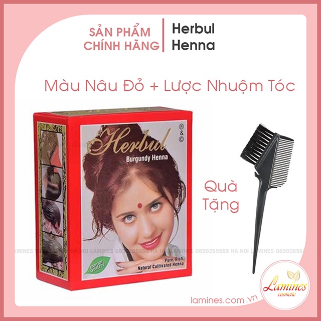 [Quà Tặng] Thuốc Nhuộm Tóc Thảo Dược Herbul Henna Ấn Độ - Màu Ánh Đỏ Burgundy + Tặng Lược Nhuộm Tóc