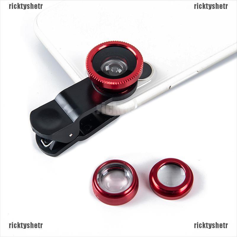 （ricktyshetr）3-in-1 Wide Angle Macro Fisheye Lens Camera Kits Mobile Phone Fish Eye Lenses