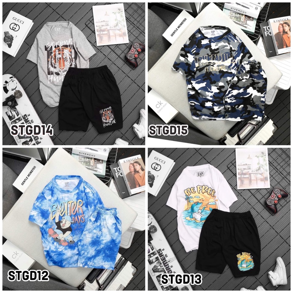 Đồ bé trai size đại 20-45kg GAP đồ bộ bé trai size đại thun cotton rằn ri, 3D, quần dây rút thun da cá - STGD