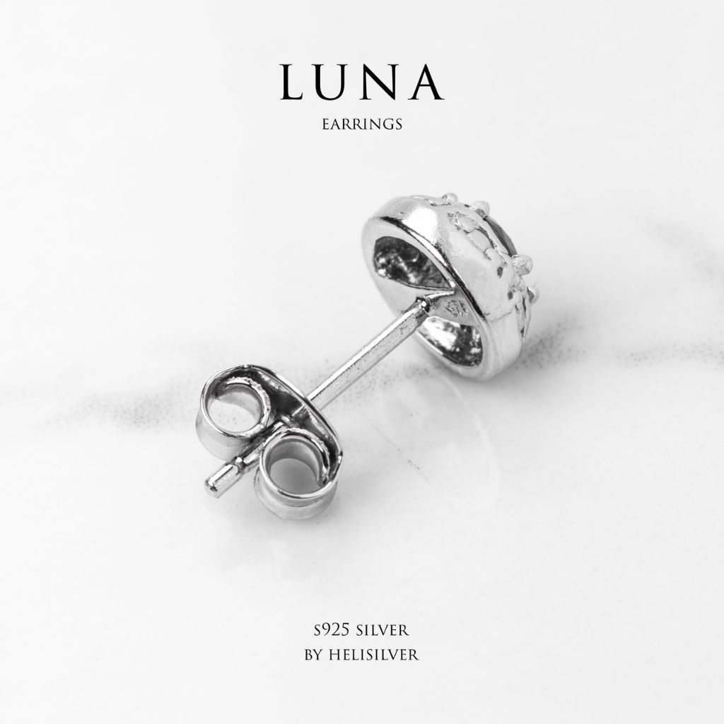 Khuyên tai bạc nam, nữ HeliSilver Luna - Đá Trắng KTB107