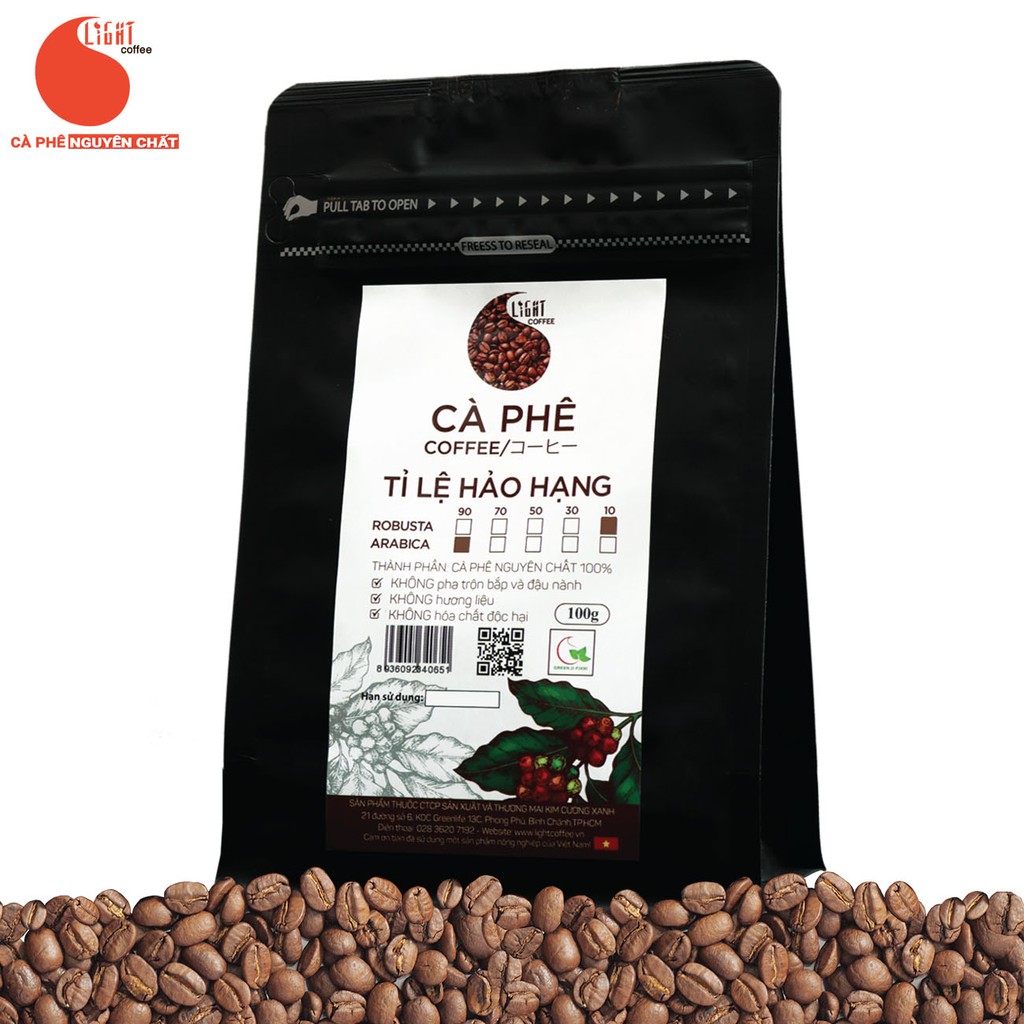 [Mã FMCGM25 - 10% đơn 150K] Cà phê hạt nguyên chất 100% Hảo Hạng - 10% Robusta + 90% Arabica - Light coffee - gói 100g