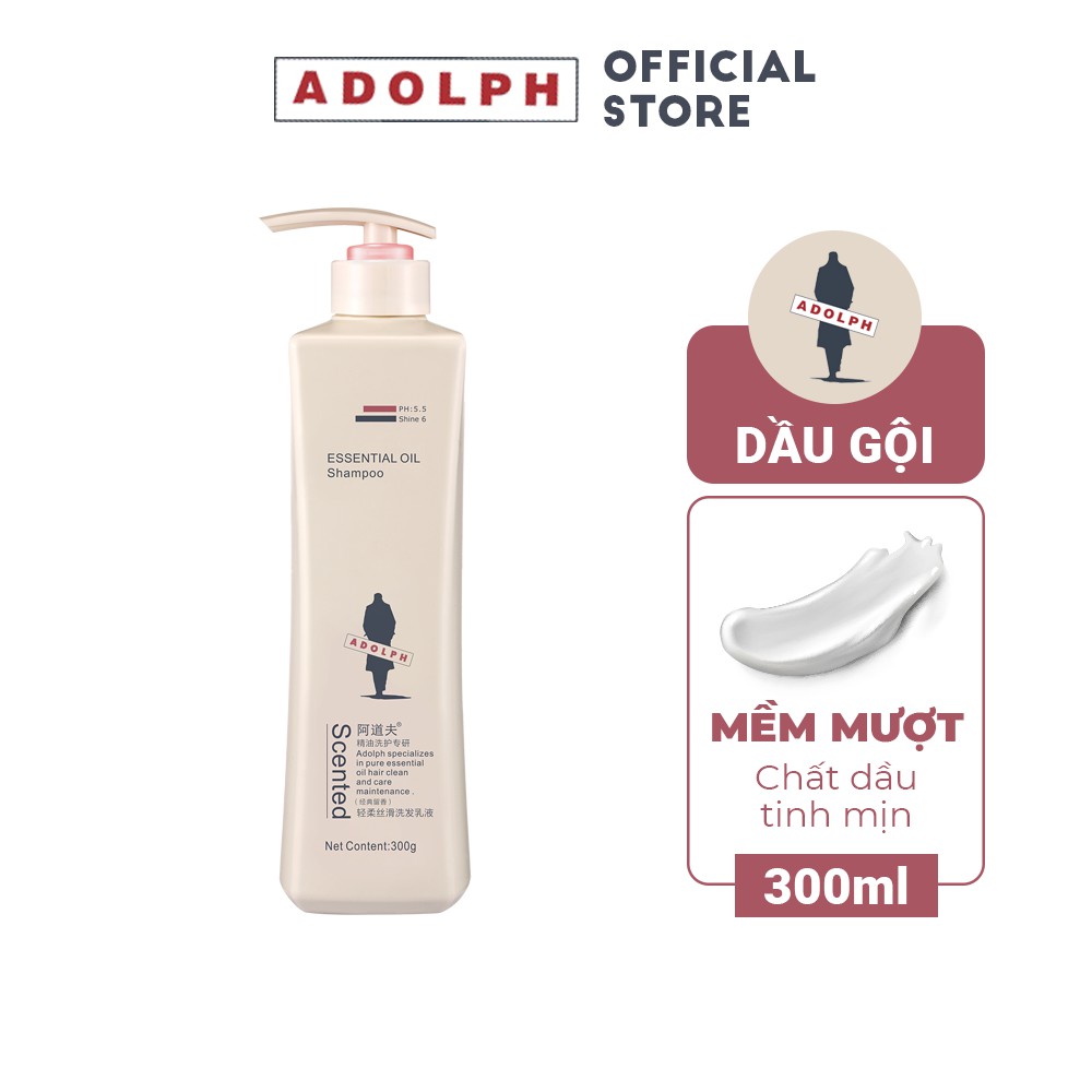 Dầu gội mềm mượt phục hồi tóc hư tổn Adolph Smooth Shampoo chất dầu tinh mịn 300ml