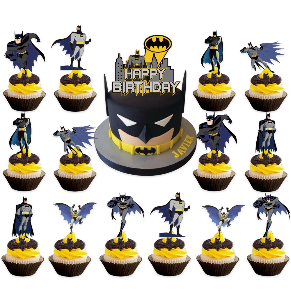 Set 48 Phụ Kiện Trang Trí Bánh Kem Hình Batman/Siêu Nhân/Siêu Anh Hùng/Thời Trang