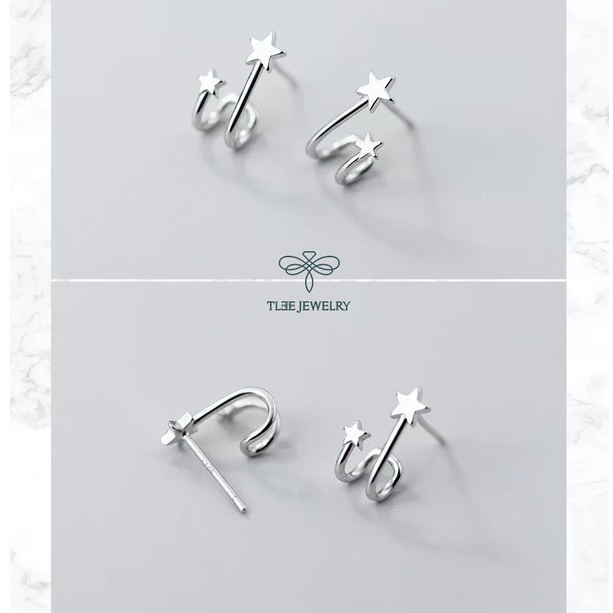Khuyên tai bạc TLEE sao kép mini kiểu dáng lạ cá tính TleeJewelry B0104