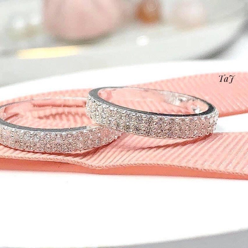 Nhẫn nữ bạc ta hai hàng đá nhỏ xinh xắn, dày dặn - Kho sỉ bạc Nhất Linh