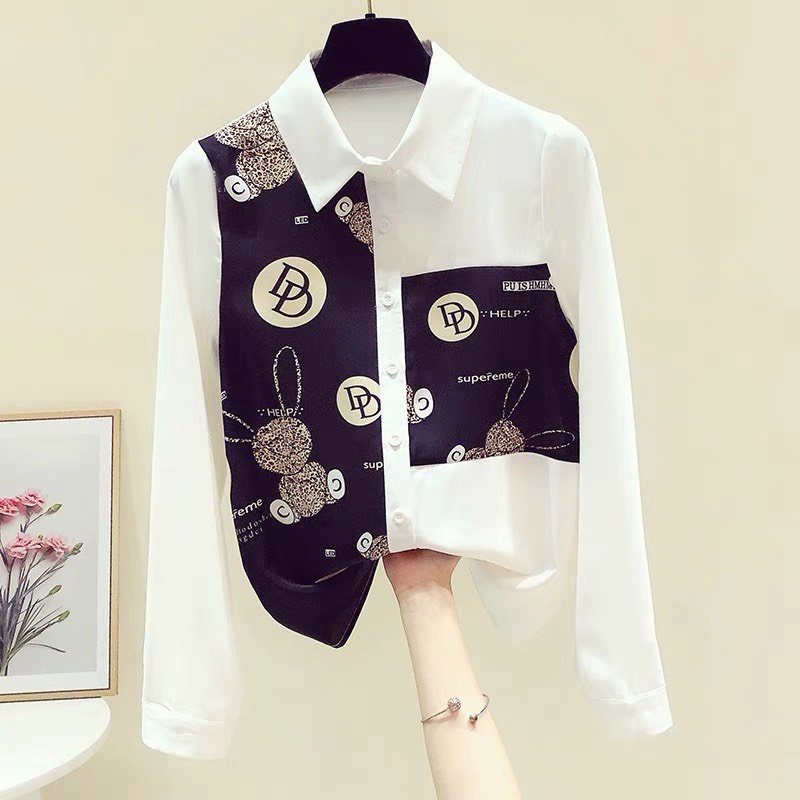 Áo Sơ Mi Phối Hai Màu Họa Tiết Gấu Cute Siêu Sành Điệu THời Trang Phong Cách Mới