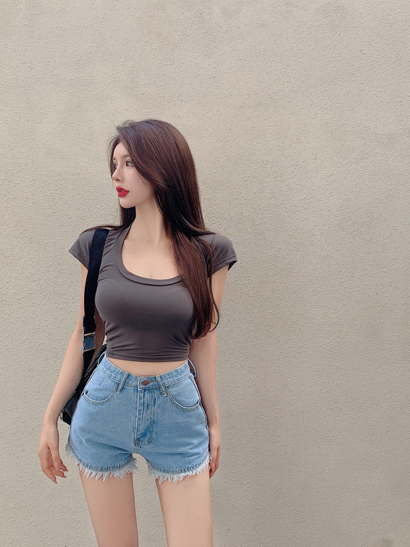 Quần Short Denim Lưng Cao Màu Kẹo Ngọt Phong Cách Hàn Quốc Dễ Phối Đồ Cho Nữ